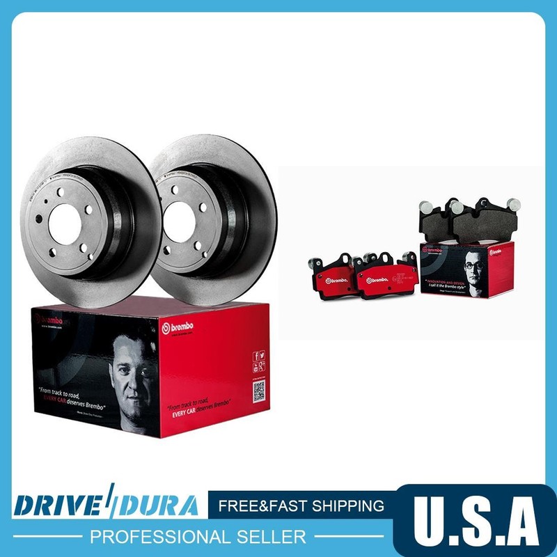 Brembo Rear Disc Brake Rotors Ceramic Brake Pads for 2011-2018 Porsche Cayenne
