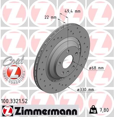 Zimmermann 100.3321.52 Brake Disc for Audi, Audi (FAW)