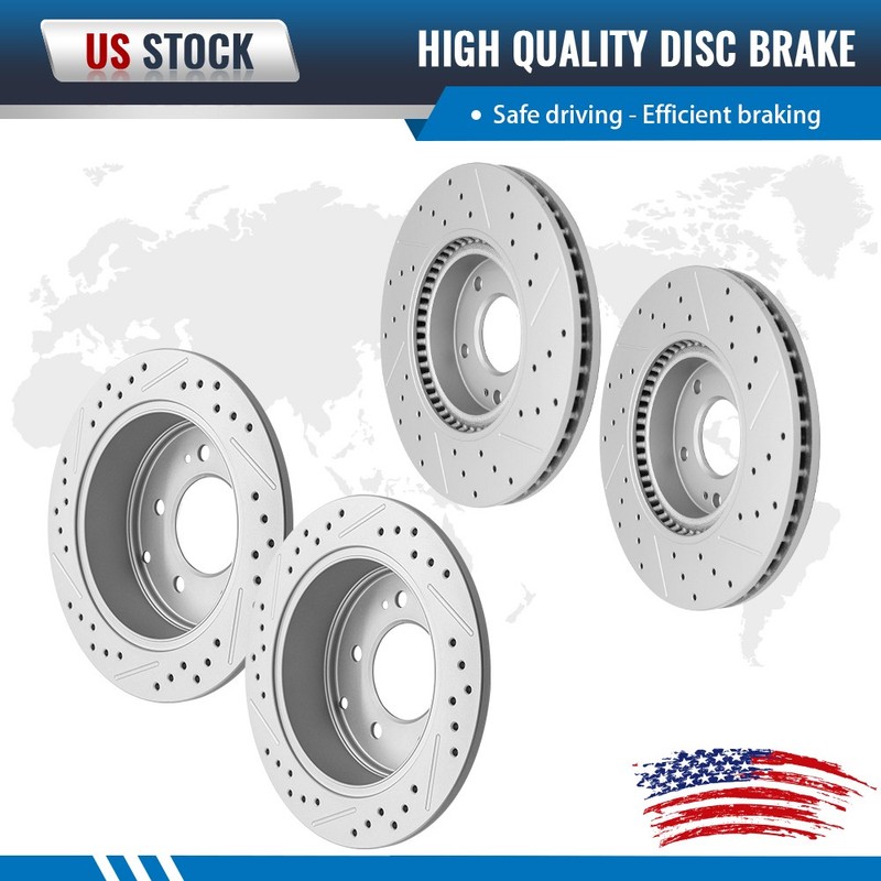 Front and Rear Drilled Slotted Disc Brake Rotors for Kia Forte Koup Forte5 2.4L