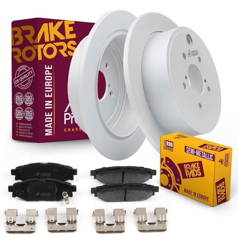 Rear Semi-Metallic Disc Brake Pad Set & Solid Brake Rotor Kit Fits Subaru BRZ