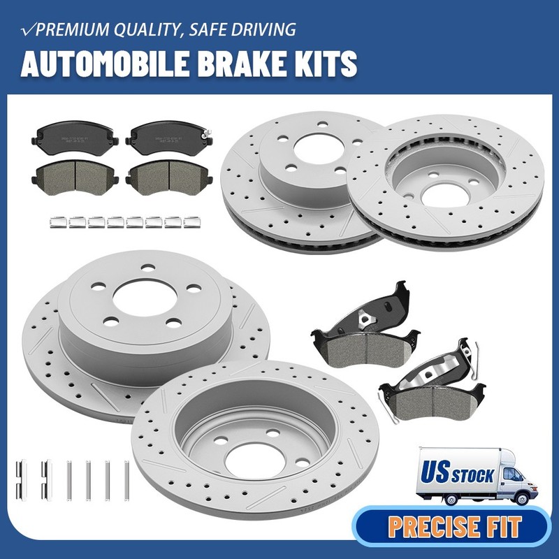 Front & Rear Drilled Brake Rotors Ceramic Pads Kit for 2003 – 2007 Jeep Liberty