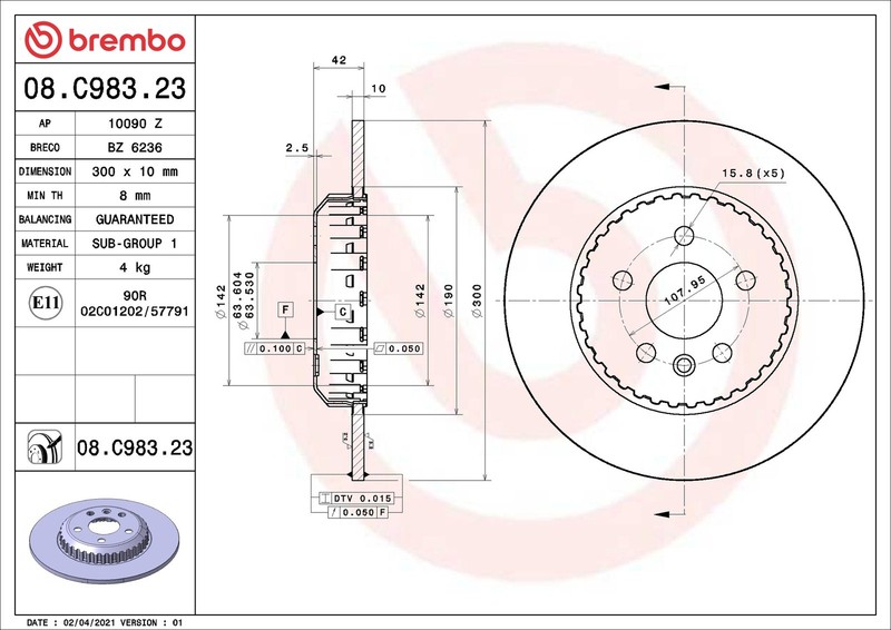 2x Brake Discs Pair Solid Rear 300mm 08.C983.23 Brembo Set LR114560 LR161918 New gallery