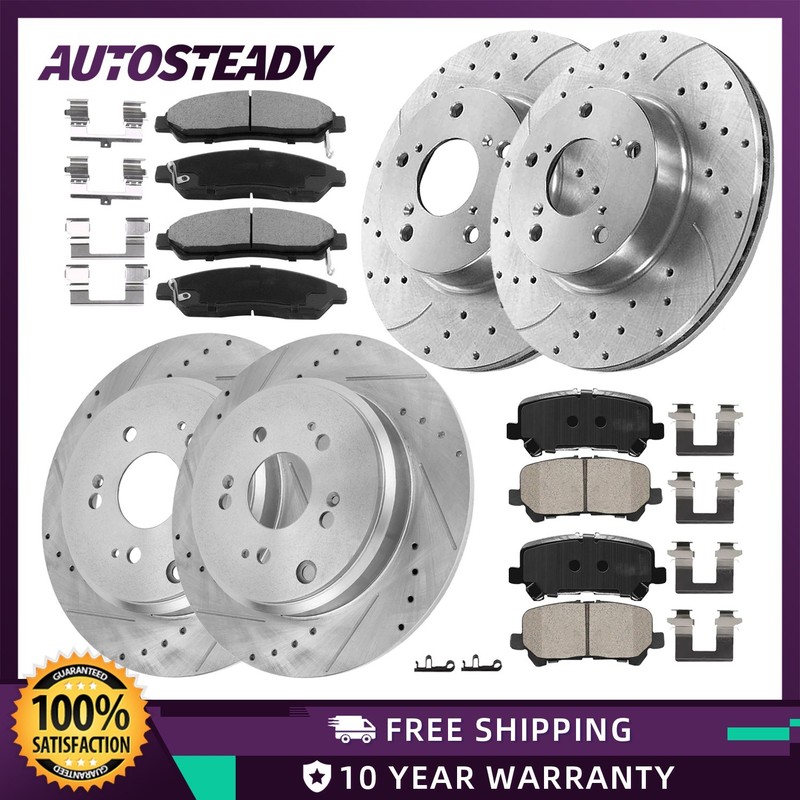 Front Rear Drilled Brake Rotor Pad Kit for 2009 – 2015 Pilot 2007 – 2013 MDX
