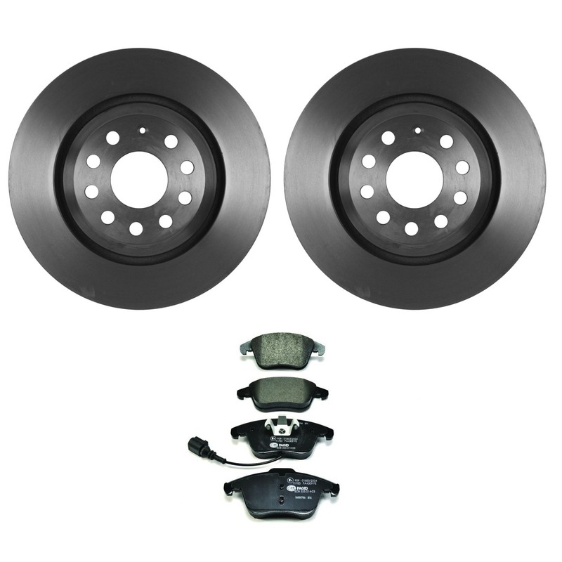 Bosch QuietCast Front Rotors Hella Low-Met Disc Brake Pad Kit For Passat Tiguan