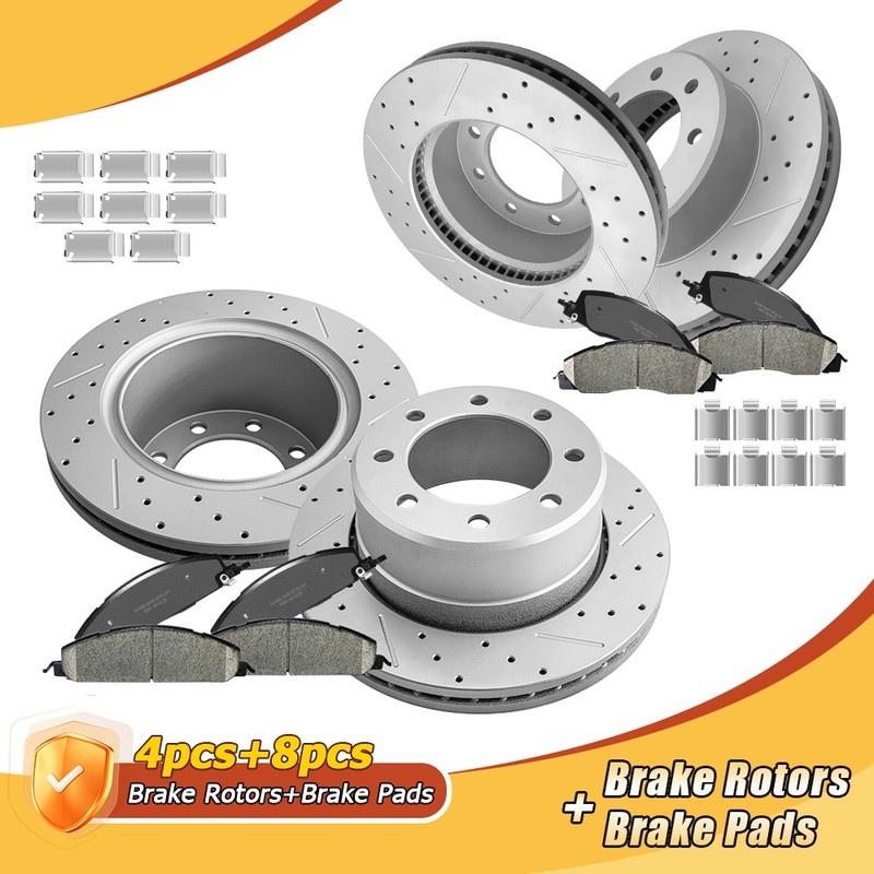 Front & Rear Drilled Rotors+Brake Pads Set For 2009-2018 Dodge Ram 2500 Ram 3500