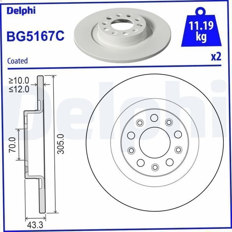 2X brake disc DELPHI BG5167C for Alfa Romeo Tonale (965_) 1.3 2022- gallery