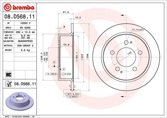 Brembo 08.D568.11 Brake Disc for Ssangyong
