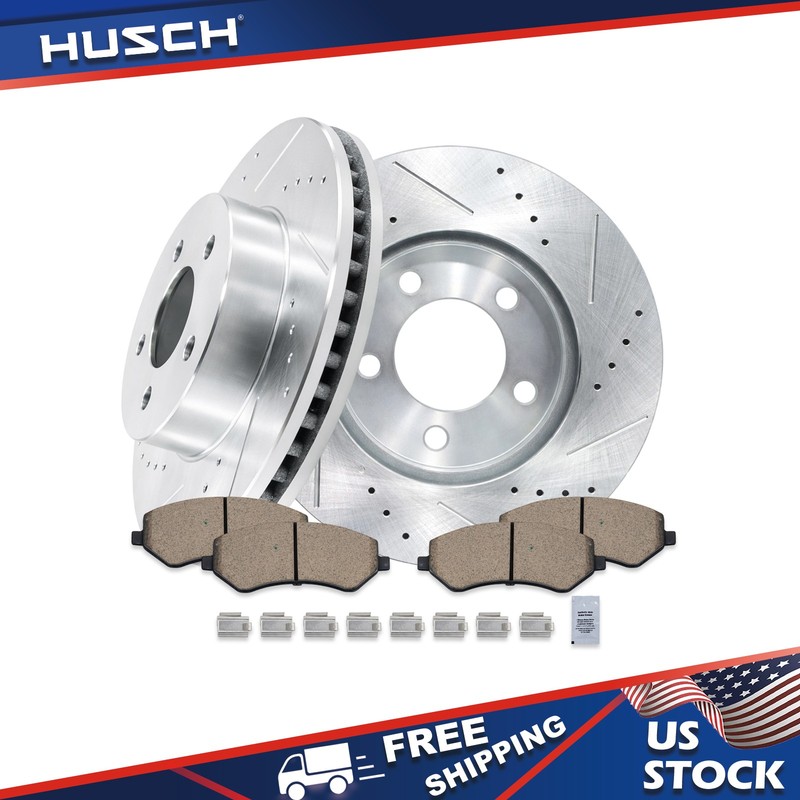 Front DRILLED SLOTTED Rotors and Ceramic Brake Pads for 2002-2007 Jeep Liberty