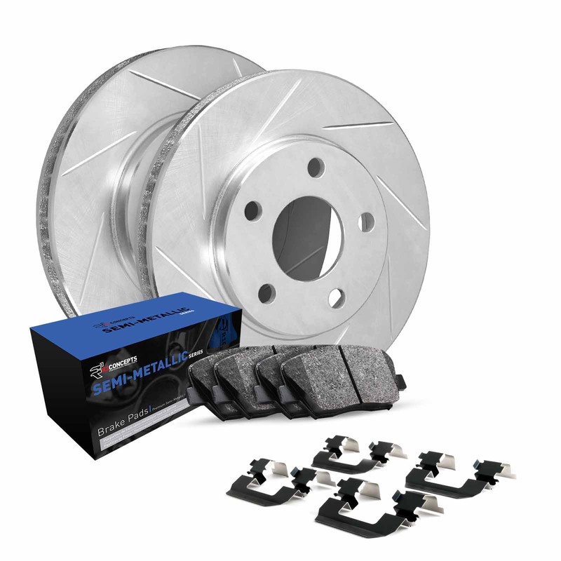 R1 Concepts Weyh1 67101 R1 Brake Rotors Slotted Silver W Semi Met Pads