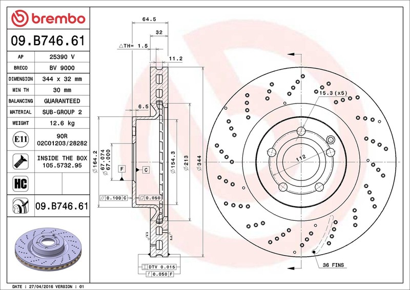 BREMBO Front Brake Disc Rotors Kit Mercedes E-Class W212 A207, 5 Hole gallery