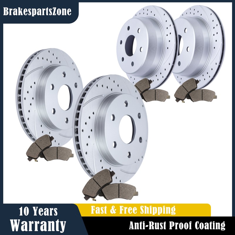 Front & Rear Brake Rotors Pads for Chevrolet Silverado 1500 GMC Yukon Drilled