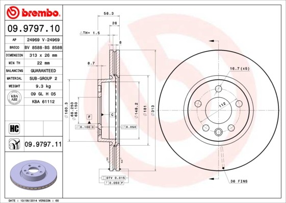 Brembo 09.9797.11 Brake Disc for Ford, Seat, VW