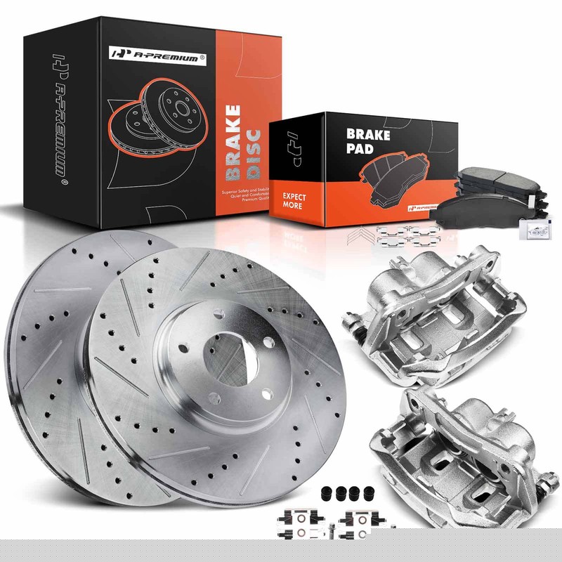 Drilled Brake Rotor & Pad + Brake Caliper Front for Nissan Frontier Pathfinder