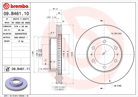 Brembo 09.B461.11 Brake Disc for Toyota