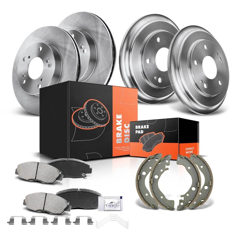 Front Disc Brake Rotors Brake Pads & Rear Brake Drums and Shoes for Honda 12-15