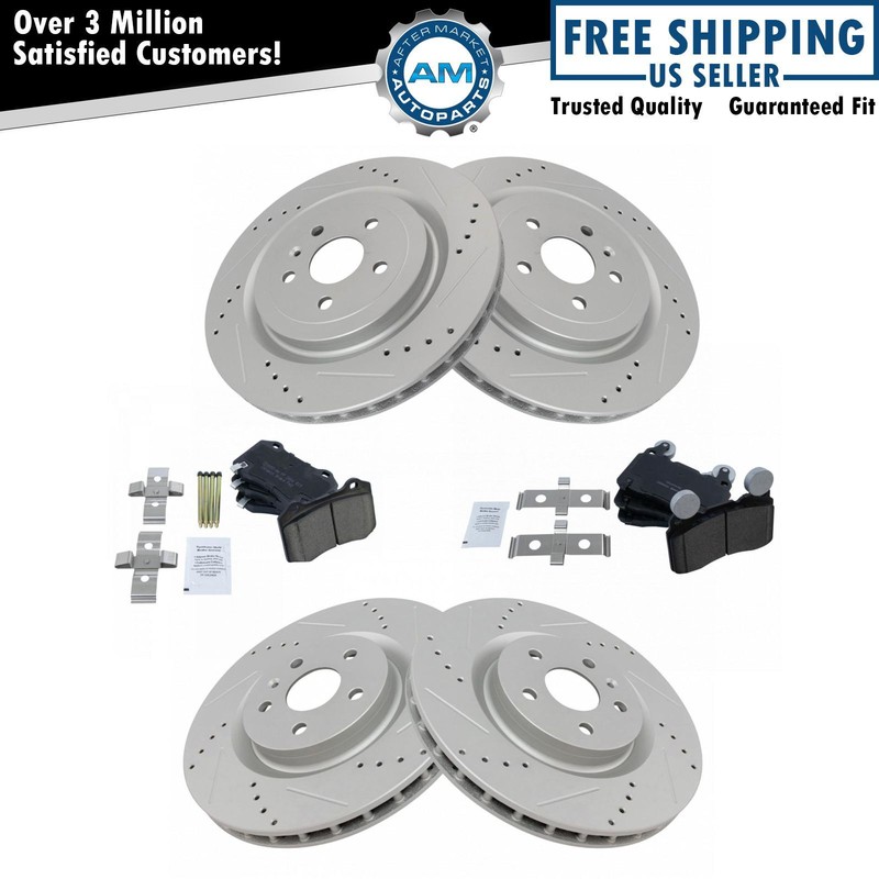 Brake Rotor Ceramic Pad Performance Drilled Slotted Front Rear Kit Set