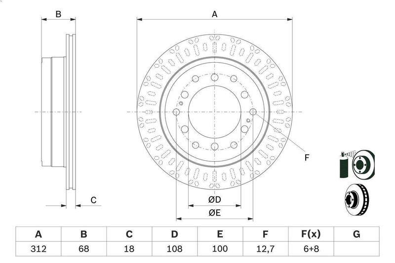 1X brake disc for Bosch 986 479 F07 for Toyota FJ CRUISER (GSJ1_) 4 2005-2009
