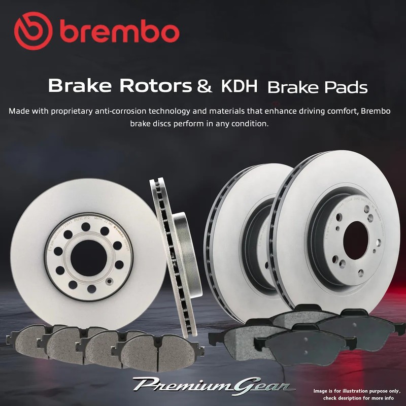 Front+Rear Brembo UV Coated Disc Rotors+KDH Brake Pads for Volvo V70 135 07-15
