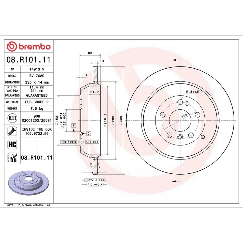 Disc Brake Rotor Rear 08.R101.11-AO Fits 2010-2011 Mercedes ML350 Bluetec 4Matic gallery