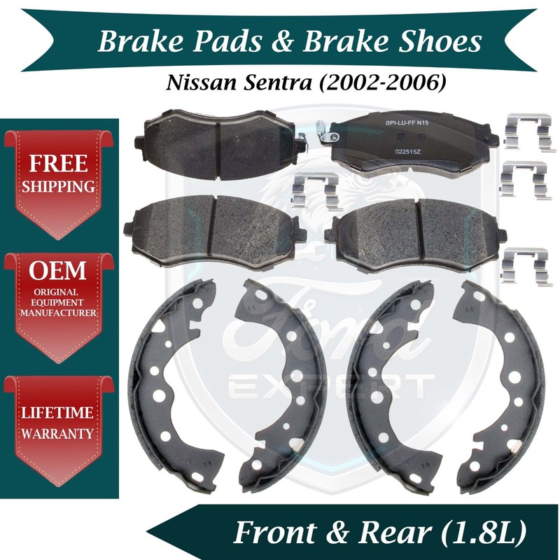 Premium OE Front Pads & Rear Shoes For 2002-2006 Nissan Sentra 10 Yr Warranty