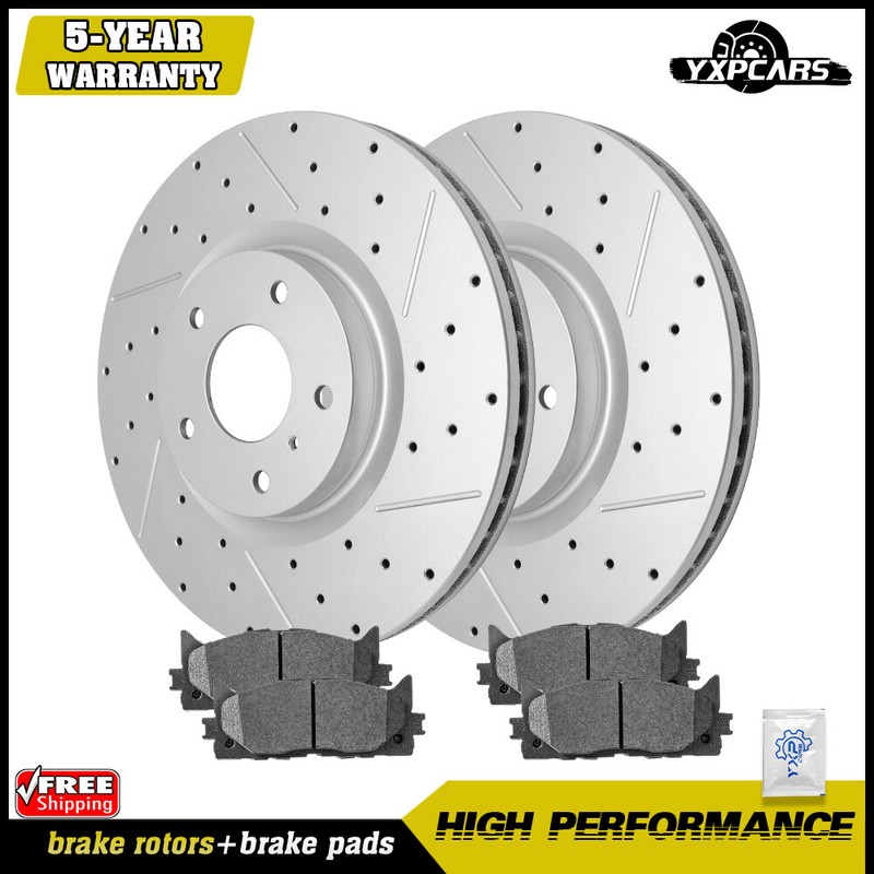 Front Drilled Rotors + Brake Pads Kit for Toyota Camry Avalon Lexus ES350 ES300h