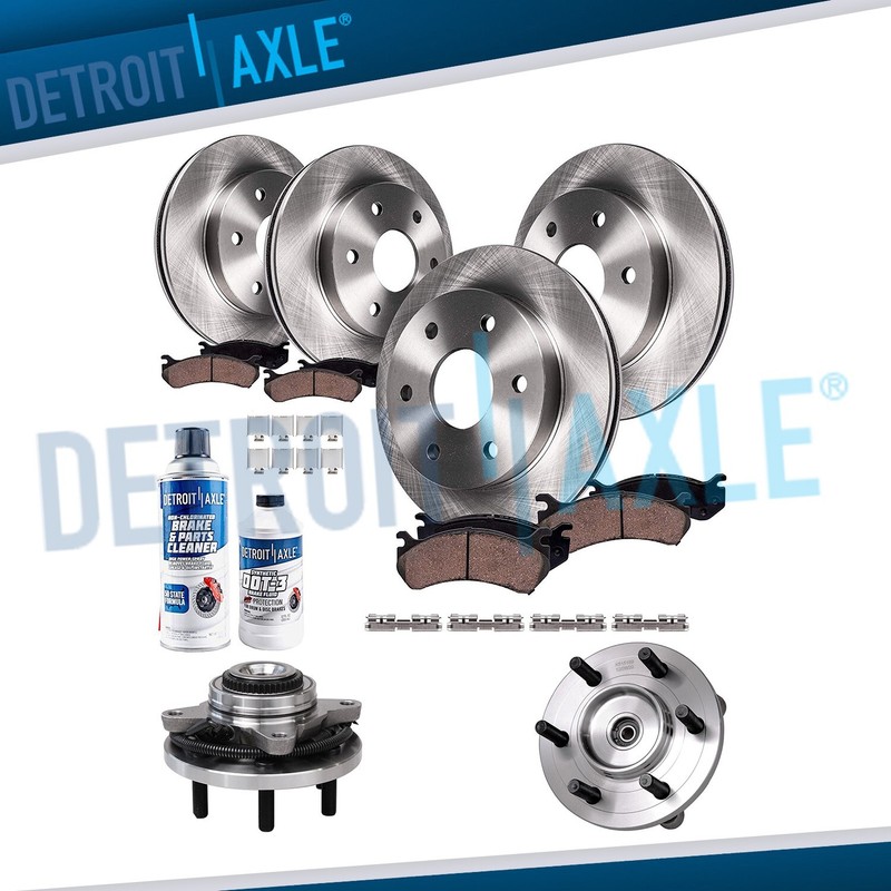 4WD Front Rear Rotors Ceramic Brake Pad Wheel Bearing Hub 2015-2017 Ford F-150
