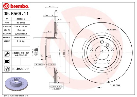 Brembo 09.B569.11 Brake Disc for BMW, Toyota