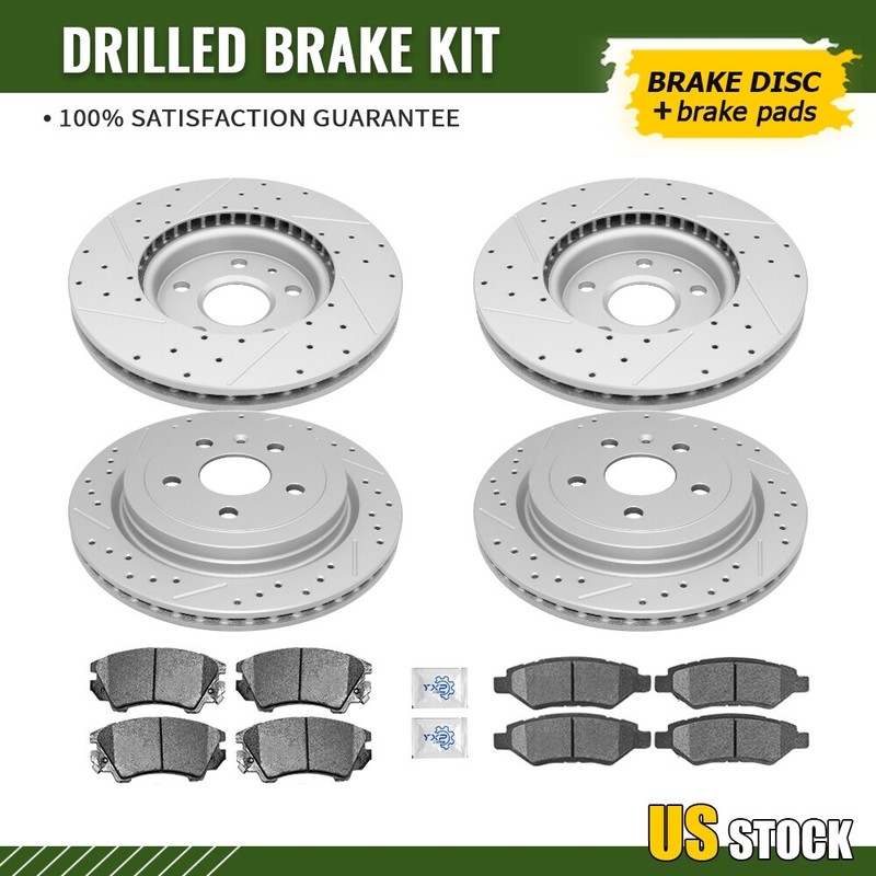 Front Rear Drilled Rotors Ceramic Brake Pads for 10-15 Chevrolet Camaro V6 LS LT