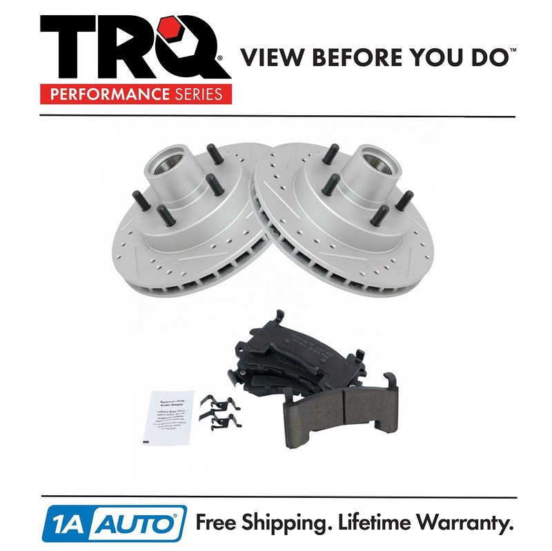 TRQ Performance Brake Rotor Drilled Slotted Coated & Ceramic Pad Front Kit
