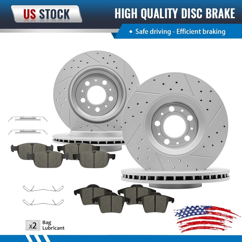 12.44″ Front and 12.13″ Rear Brake Rotors Ceramic Pads for 2003-2013 Volvo XC90