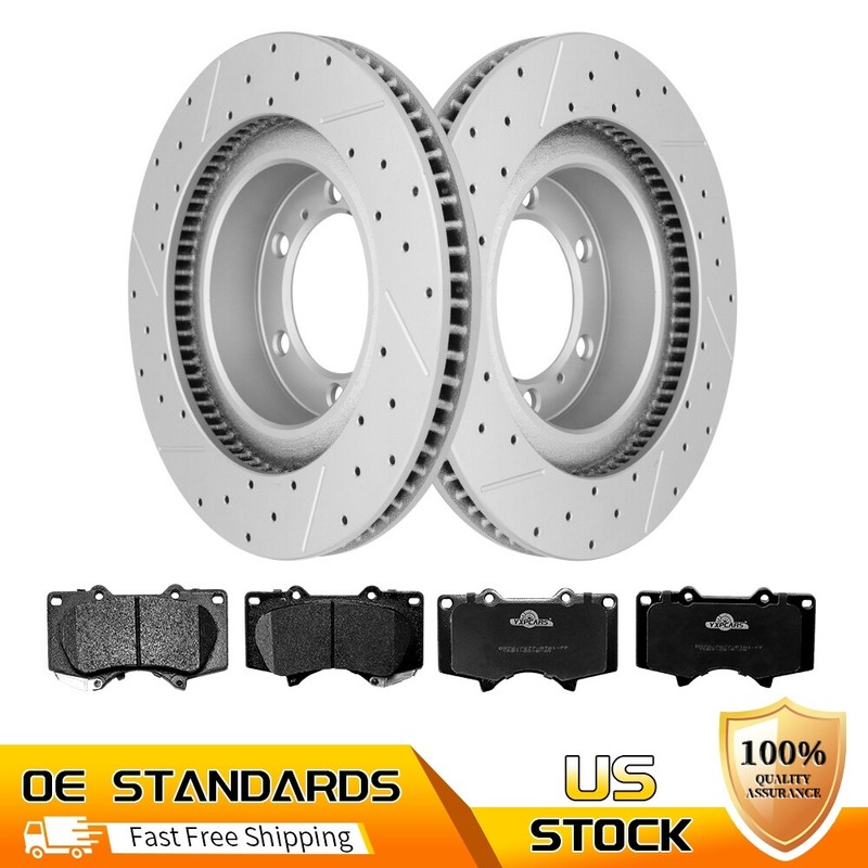 Front Drilled Slotted Brake Rotors & Ceramic Pads for Toyota 4Runner Lexus GX460