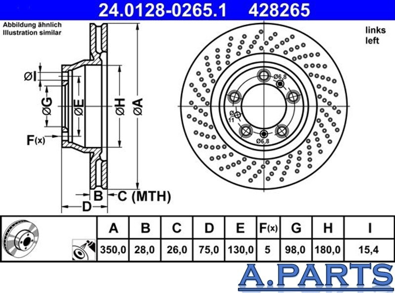 ATE 4x brake disc 350 mm drilled front rear Porsche 911 gallery