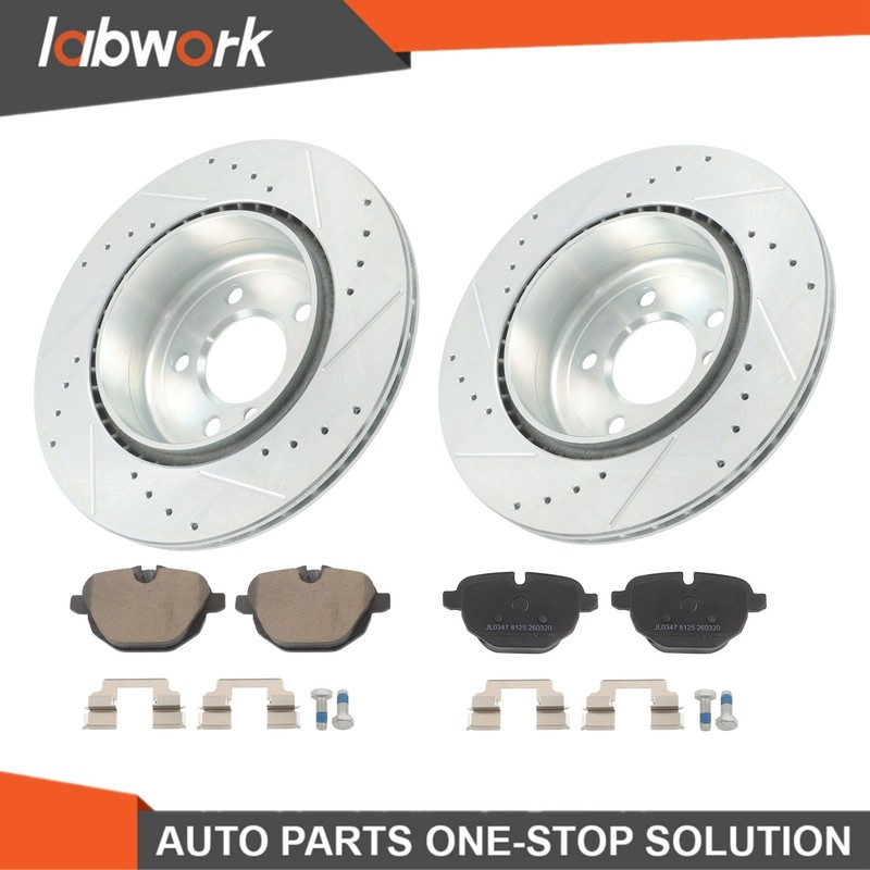 Labwork 6x Drilled Brake Rotor & Ceramic Brake Pad Rear For BMW F10 528i 535i gallery