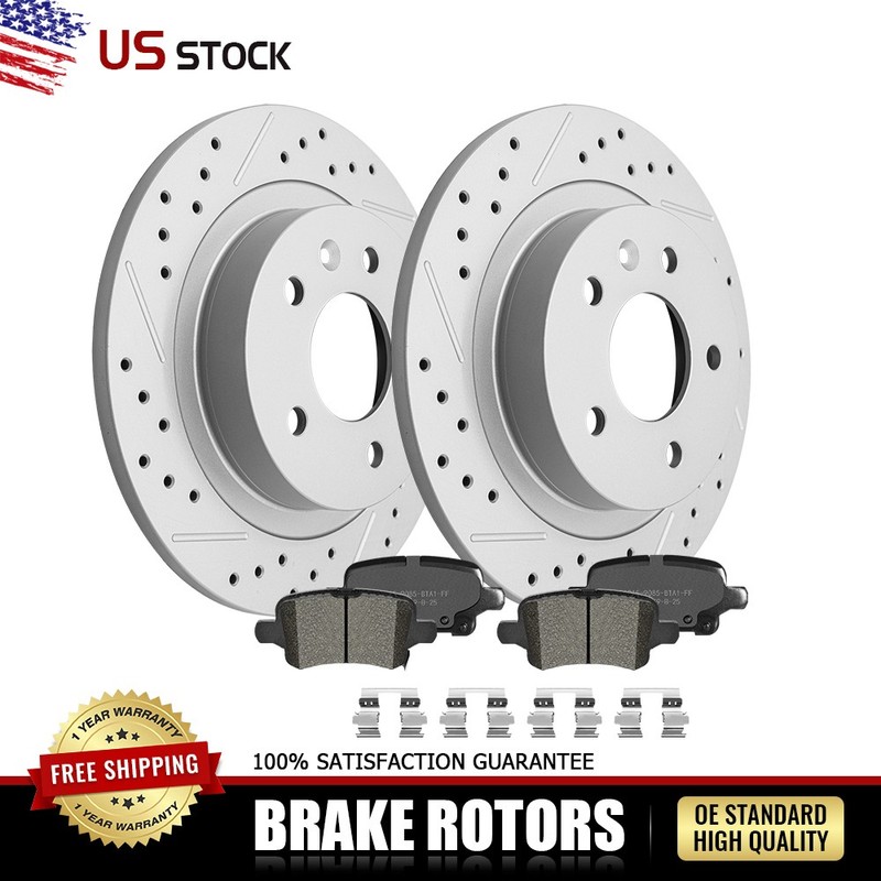 Rear Drilled Brake Rotors & Ceramic Pads Set for Chevy Equinox 2018-2020 Terrain