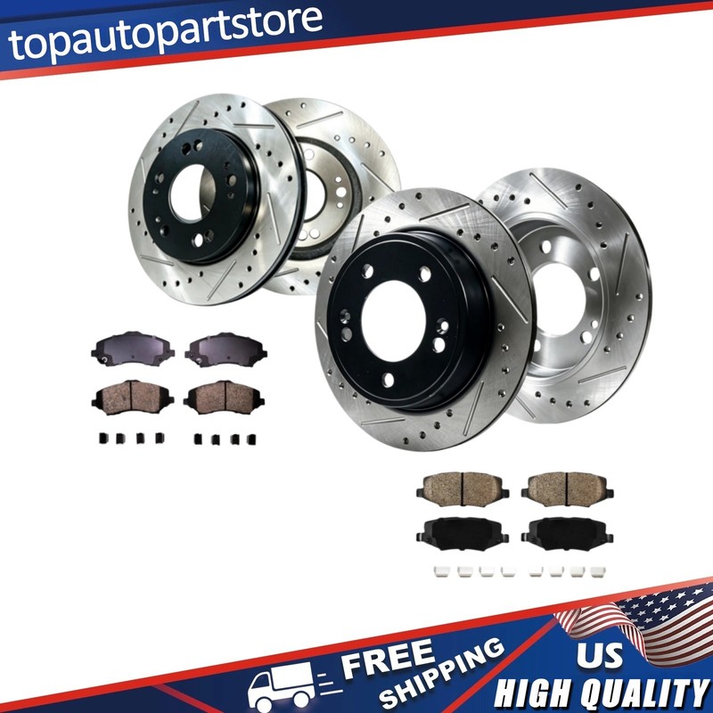 Front Rear Drilled Disc Rotors Brakes Pads Fit Jeep Wrangler JK 2009 2010 -2016