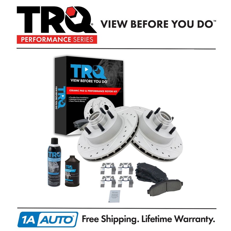 TRQ Performance Brake Rotor Coated & Ceramic Pad Front Kit w/Chemicals