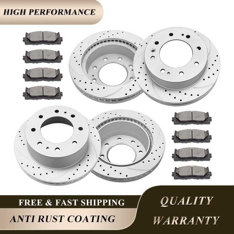Front Rear Drilled Disc Rotor Brake Pad Kits for Silverado Sierra 2500 3500 HD