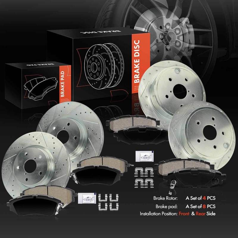 Drilled Brake Rotors & Ceramic Pads for Subaru WRX 2015-2016 Front & Rear Side gallery