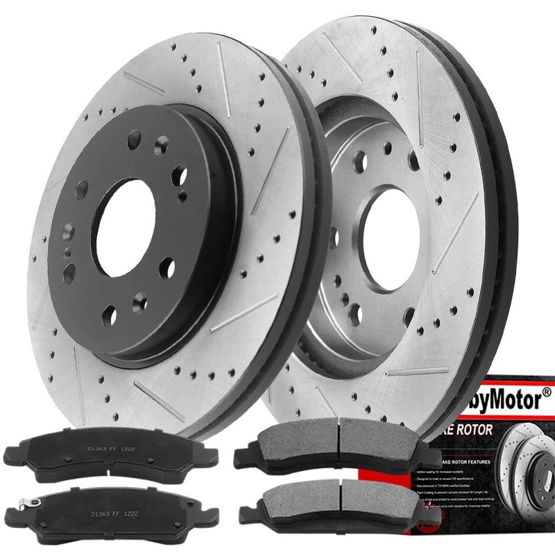 Front Drilled and Slotted Brake Rotor and Pad Kit for Chevy Silverado 1500 Tahoe