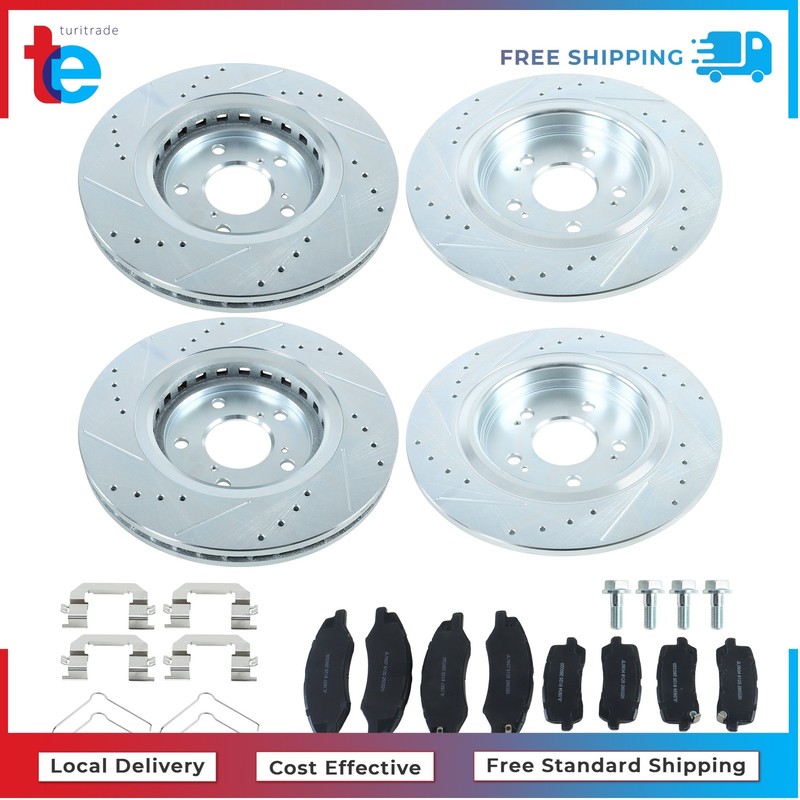 For Honda Odyssey 2018-2021 2023 Front & Rear Drilled Brake Rotors & Brake Pads gallery