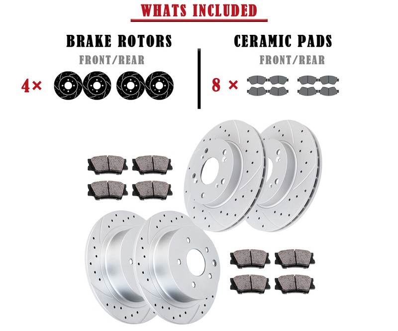 ​Front Rear Brake Rotors Brake Pads Kit for Honda Civic Drilled Slotted Brakes gallery