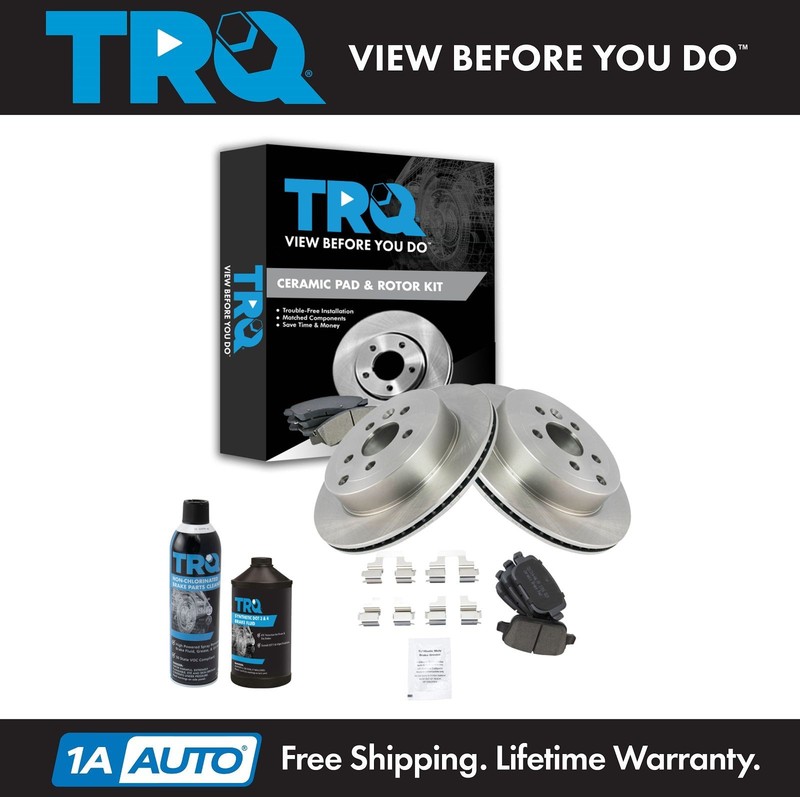 TRQ Brake Pad & Rotor 5 stud Premium Posi Ceramic Rear w/Chemicals