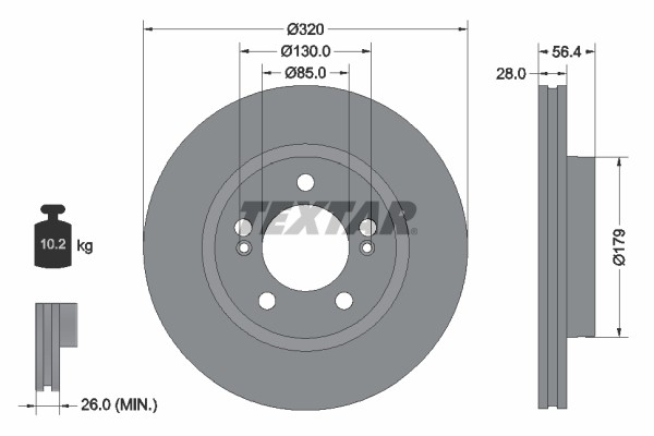 Textar 92332803 Brake Disc for KG MOBILITY, SSANGYONG