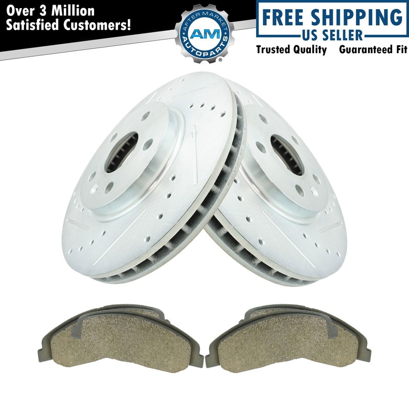 Front Posi Ceramic Brake Pad & Performance Drilled Slotted Zinc Coated Rotor Kit