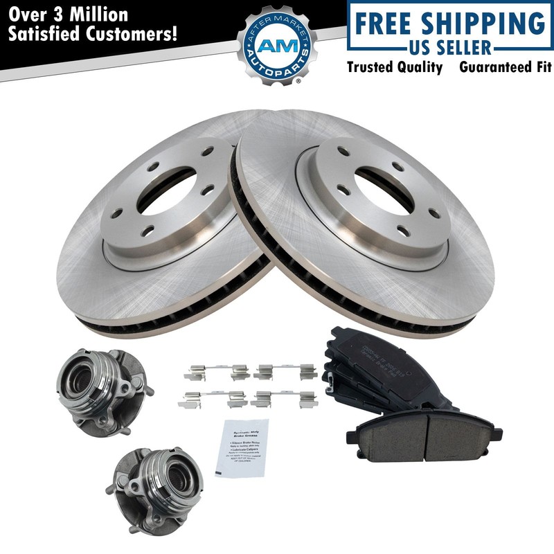 Front Ceramic Disc Brake Pad Rotor & Wheel Hub Bearing Kit w/Chemicals