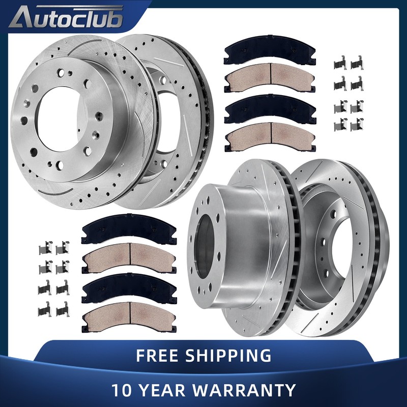 Front Rear Drilled Brake Rotors Pads Kit for 2011 – 2019 Chevy Silverado 2500 HD