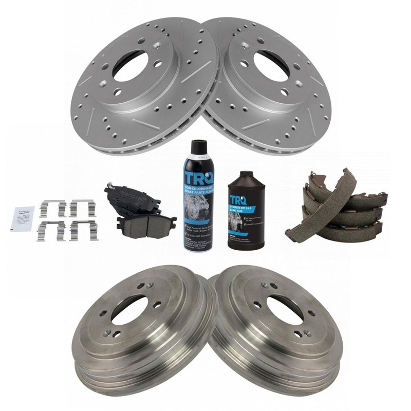 TRQ Front & Rear Ceramic Pad Performance Rotor Drums & Brake Shoe Kit for Kia gallery