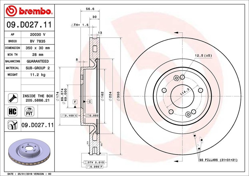 Brembo Front Disc Brake Rotor for G70, Stinger (09.D027.11) gallery