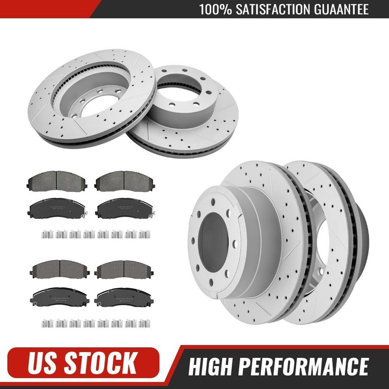 Front Rear Drilled Brake Rotor +Pad for Ford F-250 F-350 Super Duty 2013-2022