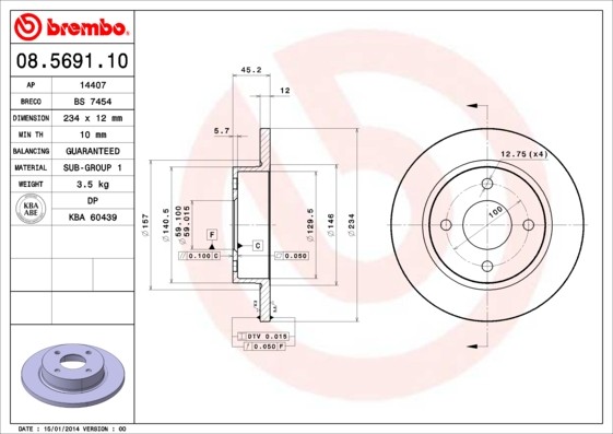 Brembo 08.5691.10 Brake Disc for Nissan gallery